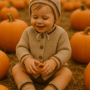 Baby Knit Set with Cardigan Bonnet Socks & Scarf | Cozy Fall Outfit | Toddler Knitwear | Autumn Baby Shower Gift, Pumpkin Patch Outfit