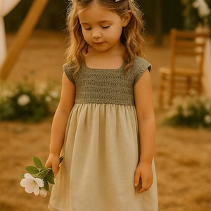 Boho Baby Girl Dress, Handmade Crochet & Muslin Toddler Dress, Neutral Baby Girl Outfit, Organic Cotton Summer Dress, Girl Birthday Gift