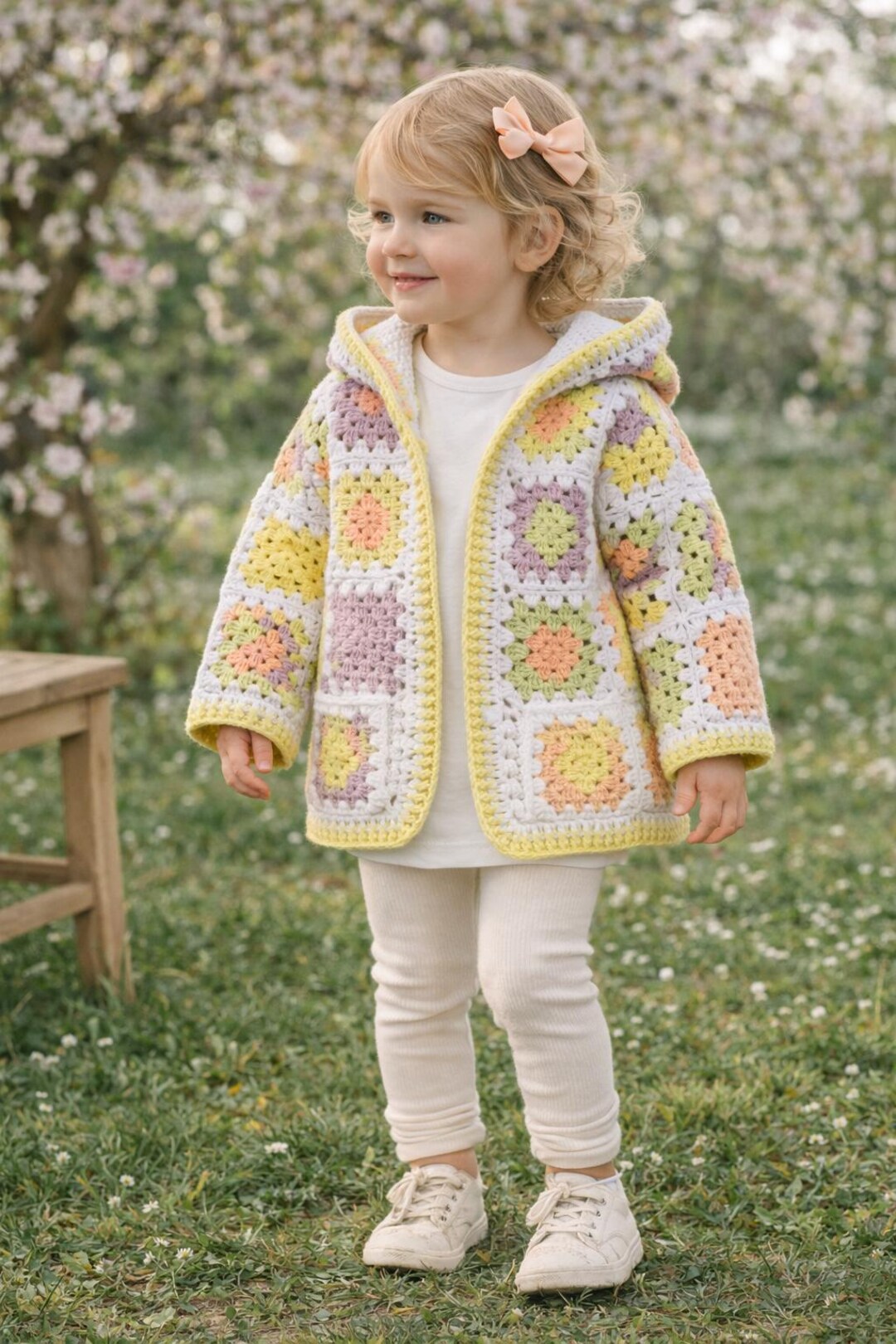 Handmade Granny Square Hooded Baby Cardigan – Organic Cotton