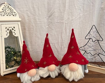 Lot de 3 gnomes pour Noël, gnomes artisanaux, gnomes fantaisistes, famille de gnomes, nain de vacances, nain scandinave au crochet