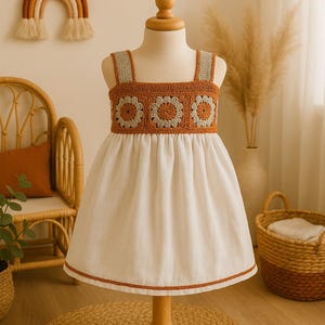Boho Crochet Flower Girl Dress – Minimalist Baby Girl Outfit – Muslin Summer Dress – Toddler Girl Sundress