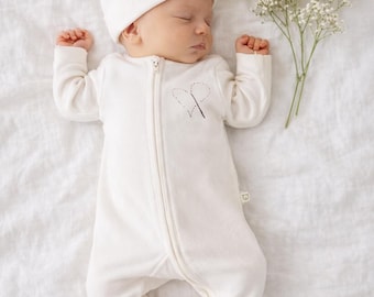 Organic Cotton Newborn Sleepsuit & Hat Set | Zipper Romper, Mittens