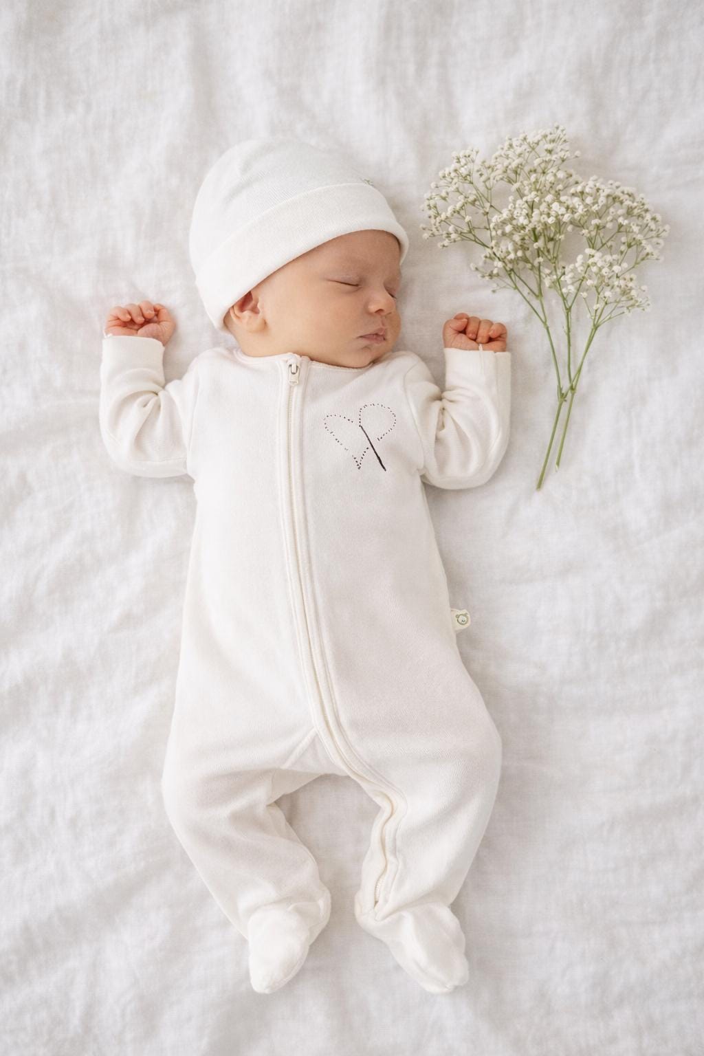 Organic Cotton Newborn Sleepsuit & Hat Set Zipper Romper, Mittens
