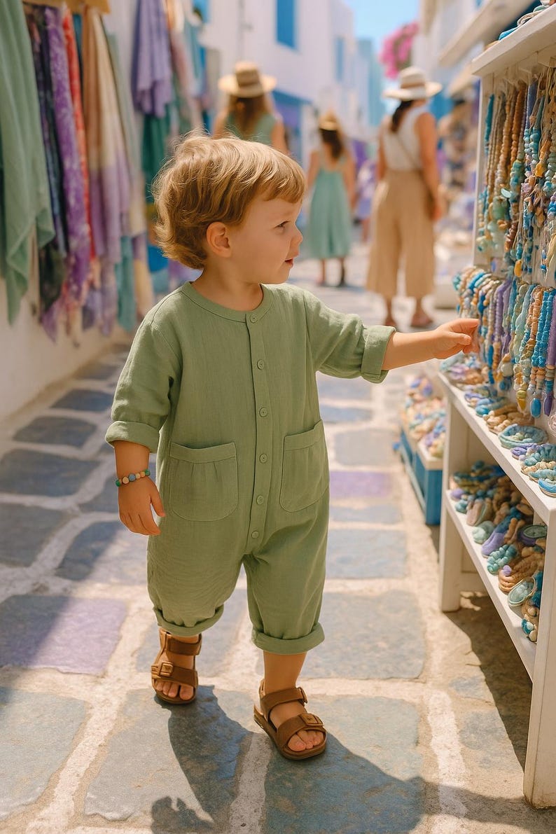 Organic Sage Muslin Baby Romper – Unisex Summer Jumpsuit