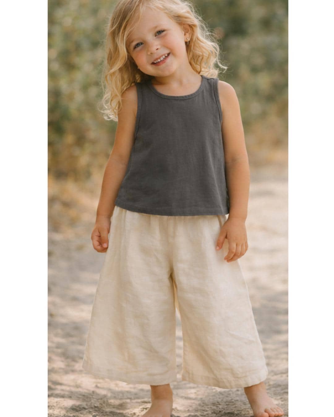 Organic Cotton Toddler Girl Culottes and Cross-Back Top / Crisscross Tank Top & Wide-Legged Pants