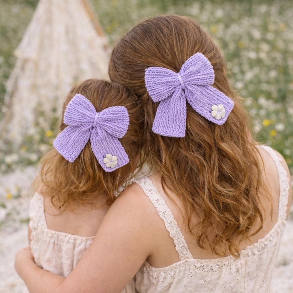 Lavender Crochet Hair Bow Clip – Mommy & Me Knit Accessory - Etsy