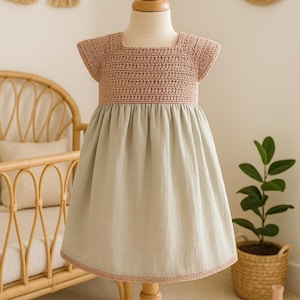 Crochet Baby Dress with Muslin Skirt – Boho Spring Dress for Girls – Organic Baby Outfit – Toddler Summer Dress Boho Baby Girl Dress