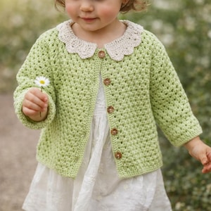 Spring Knit Toddler Cardigan, Organic Cotton Baby Jacket, Lightweight Girls Sweater, Handmade Crochet Layering Cardigan
