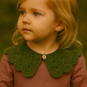 Handgefertigter Häkelkragen für Mädchen – Vintage-inspirierter grüner Peter-Pan-Kragen, Accessoire für Babys und Kleinkinder