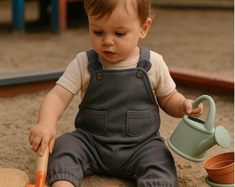 Organic Cotton Baby Dungarees: Handmade Charcoal Gray Romper