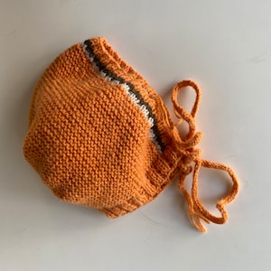 Orange Crochet Merino Wool Baby Bonnet: Knit Pixie Hat