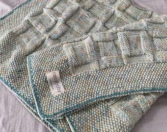 Handmade Organic Baby Blanket – Green Confetti Knit | Soft Cotton Crib Blanket for All Seasons - Soft Green & Beige Confetti Blanket