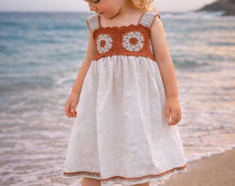 Boho Crochet Flower Girl Dress – Organic Muslin Sundress