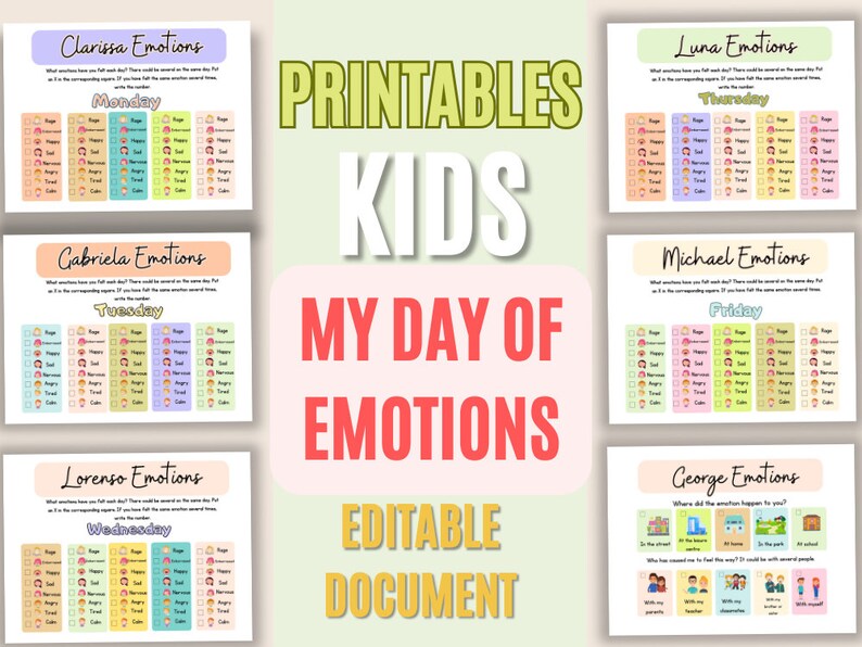Editable Daily Emotion Chart Kindergarten Preschool Homeschool ...