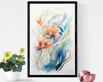 Midjourney Abstract Watercolor Flowers Wall Art