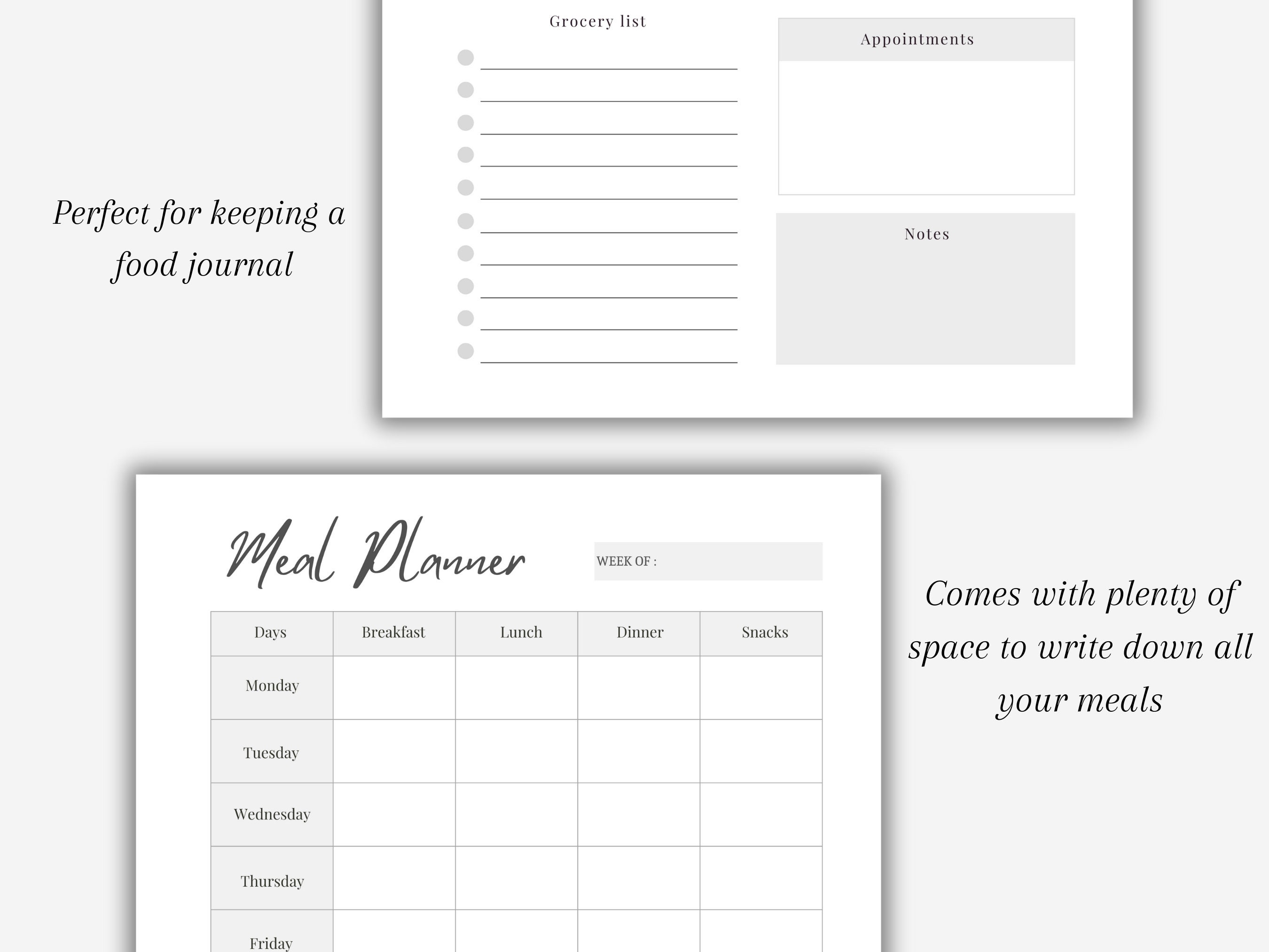 Weekly Meal Planner Printable Grey Undated Planner Meal Tracker, Food ...