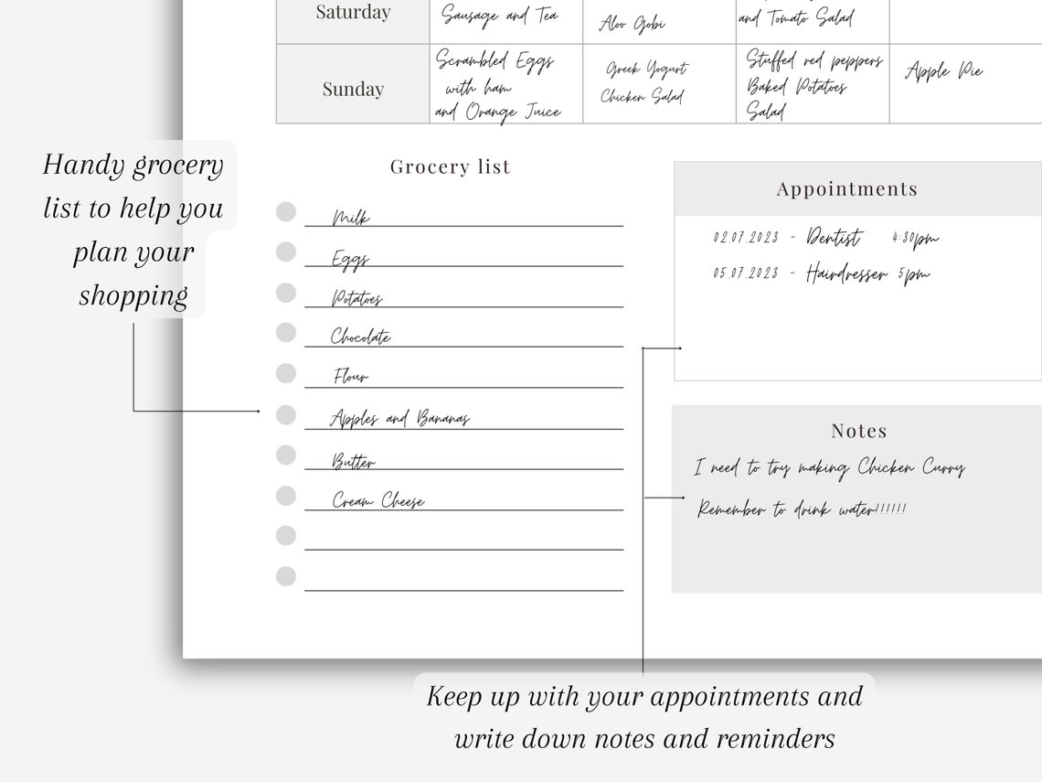 Weekly Meal Planner Printable Grey Undated Planner Meal Tracker, Food ...