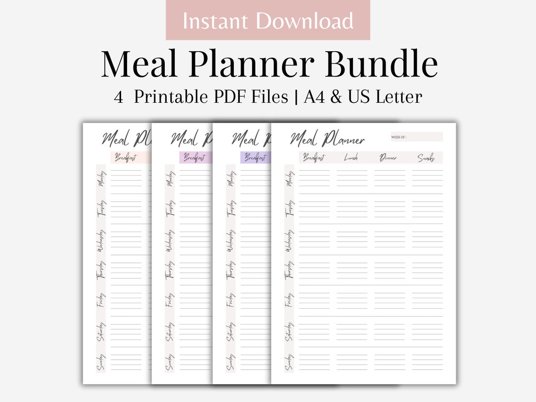 Weekly Meal Planner Bundle Printable Undated Planner Meal - Etsy