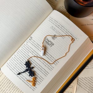 Dragon Bookmark: Handmade Polymer Clay, Crystal Chain, Fantasy Gift