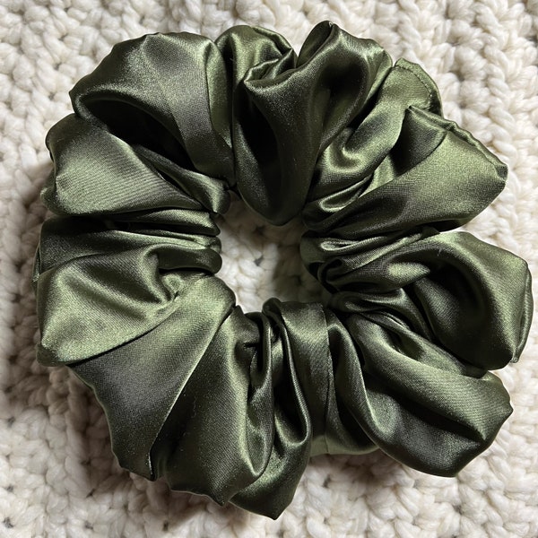 Olive Green Satin Scrunchies, Elegant Hair Tie, Handmade Scrunchies, Large Scrunchies, Soft Satin, Special Gifts, Hair Tie, Hair Accessories
