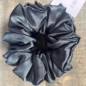 Black Satin, Elegant Hair Tie, Handmade Scrunchies, Large Scrunchies, Soft Satin, Special Gifts, Ladies Groups, Hair Accessories,  Gift