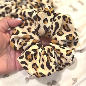 Handmade Leopard Print Scrunchie, Soft Polyester Spandex Hair Tie