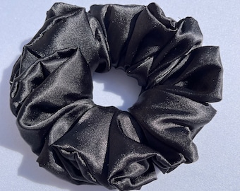 Black Satin, Elegant Hair Tie, Handmade Scrunchies, Large Scrunchies, Soft Satin, Special Gifts, Ladies Groups, Hair Accessories,  Gift