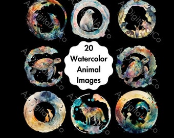 Watercolor Animals Clipart - Water color Animal images in PNG format - instant download for commercial use