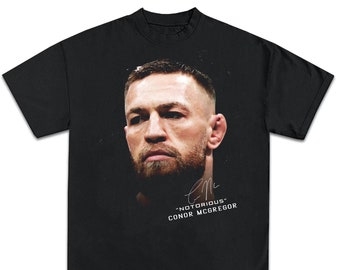 Notorious Conor McGregor UFC Vintage Cotton T Shirt Black Graphic MMA Irish Fighter Champion Unisex Boxy Fit Fan Bootleg Streetwear Ireland