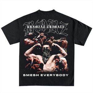Khamzat Chimaev BORZ Jumbo Back Print UFC Vintage Cotton T Shirt Black Graphic MMA Champion Unisex Boxy Fit Fan Bootleg Streetwear Bjj