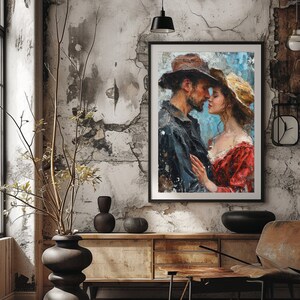 Boeiende Valentijn in liefde olieverf kunst aan de muur - romantisch interieur, Valentijnsdag geschenk, galerij-kwaliteit liefdeskunst DIGITALE DOWNLOAD