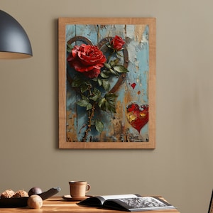 Vintage Valentine in Love olieverf kunst aan de muur Rustiek kerstdecor Vintage Kerst afdrukbare DIGITALE DOWNLOAD