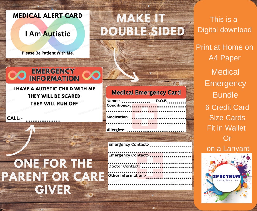 Autism Card Medical Emergency ID Card Autistic Alert Card Etsy