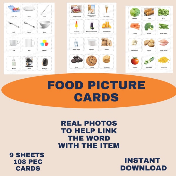 Food PEC Cards - Real Photos -Choice Boards - Now & Next Boards - Autism - Therapy - Visual Aid - Flash Cards - Pec Book - Eating - Meal -