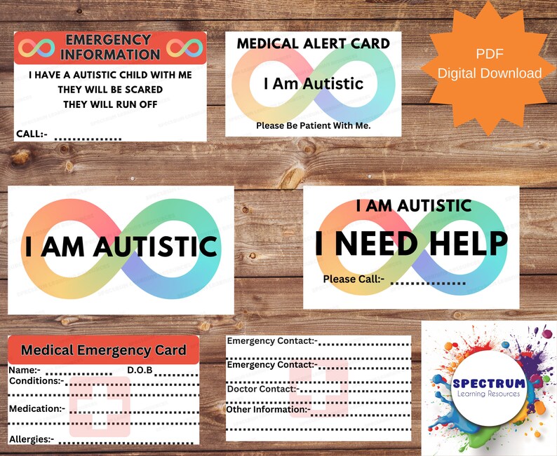 Autism Card Medical Emergency ID Card Autistic Alert Card PDF Download