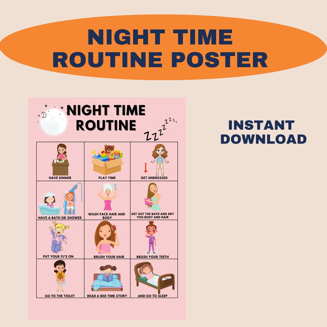 Night Time Routine Poster Pink Visual Chart Autism - Etsy