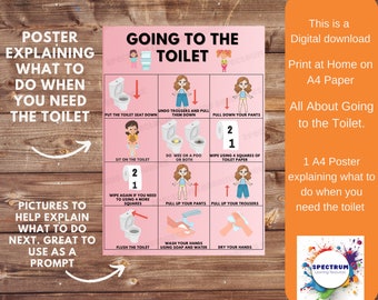 Cartel de rutina de baño - Gráfico visual del baño - Autismo - Niño pequeño - entrenamiento para ir al baño - Tabla de tiempo visual - Imprimible - jardín de infantes - discapacidad