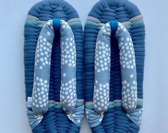Fab-Zori (Japanese-style slippers) Size:M/L (approx.UK5.5-8) Deep Indigo × Subtle Japanese Pattern, Indoor Footwear, Handcrafted Quality