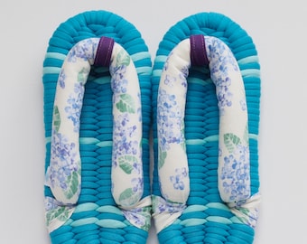 Fab-Zori (Japanese-style slippers) Size:S (approx.UK2.5-5), Elegant hydrangea blooms on soft, handcrafted slippers. Handcrafted Quality