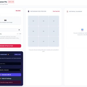PROFFS Visuell Planerare för Sociala Medier | Instagram-flödesverktyg | Lokal HTML-programvara med Gemini AI-copywriter och bildanalytiker