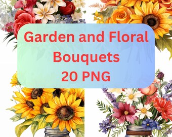 Watercolor Sunflower Bouquet Clipart Summer Fall Sunflower Floral Bouquet Bundle PNG Instant Download Transparent Background Commercial Use
