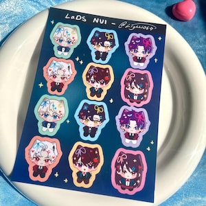 Love and Deepspace Cute Vinyl Nui Sticker Sheet - xavier, zayne, rafayel, sylus, caleb, mc