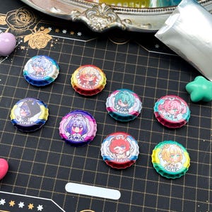 Honkai Star Rail Amphoreus Bottle Cap Pins (Gacha) - Phainon, Mydei, Anaxa, Aglaea, Hyachine, Castorice, Cipher, Tribbie (Tribios)