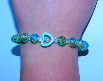 Blue Green Glass Heart Bracelet