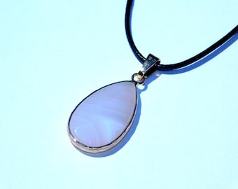 Agate Teardrop Pendant, Braided Rope Necklace