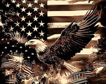 3D Illusion | Laser Burn PNG | Laser Cut File | Laser Engrave File | Laser Digital Design File | Bald Eagle | Patriotic | American | USA