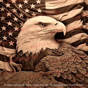 Laser Cut File | 3D Illusion | Laser Burn PNG | Laser Engrave File | Laser Digital Design File | Patriotic | American Flag | Bald Eagle