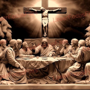 16:9 | 3D Illusion | Laser Burn PNG | Laser Cut File | Laser Engrave File | Laser Digital Design File | Last Supper | Jesus | Easter