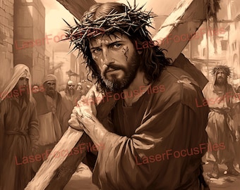 3d Illusion | Laser Burn PNG | Laser Cut File | Laser Engrave File | Laser Digital Design File | Jesus Carrying His Cross | Christianity
