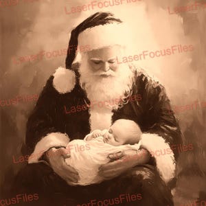 PNG quemado con láser / Ilusión 3D / Archivo cortado con láser / Archivo grabado con láser / Archivo de diseño digital con láser / Papá Noel sosteniendo a Jesús / Navidad / Cristiano